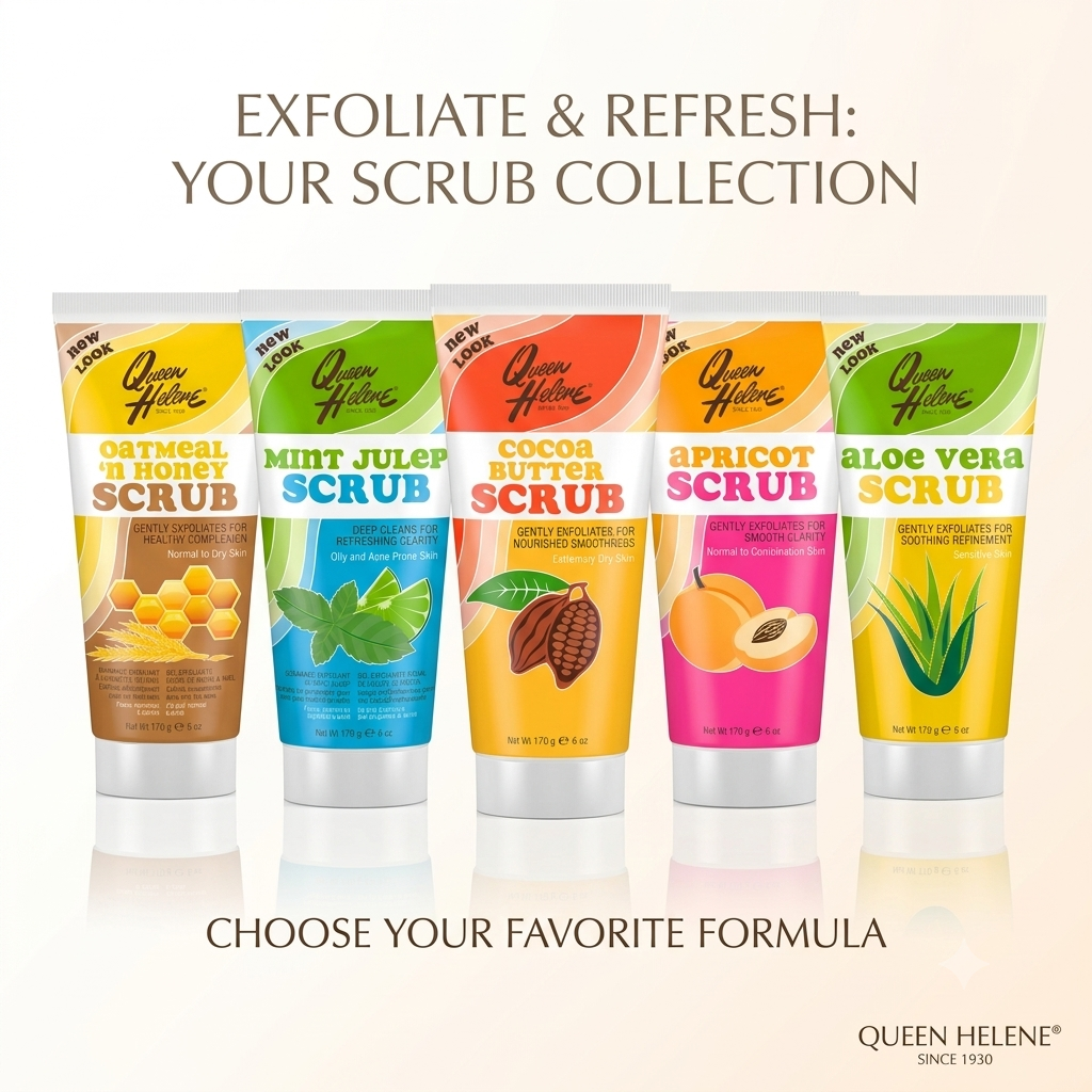 Queen Helene Face Scrub Bundle | 5-Piece Exfoliating Facial Scrub Set for All Skin Types